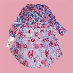 Ruby Rd. Floral Embroidered Shaw/Komono with Pink and Blue Accents